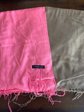 Cashmere Scarf Set - Coral Pink & Taupe